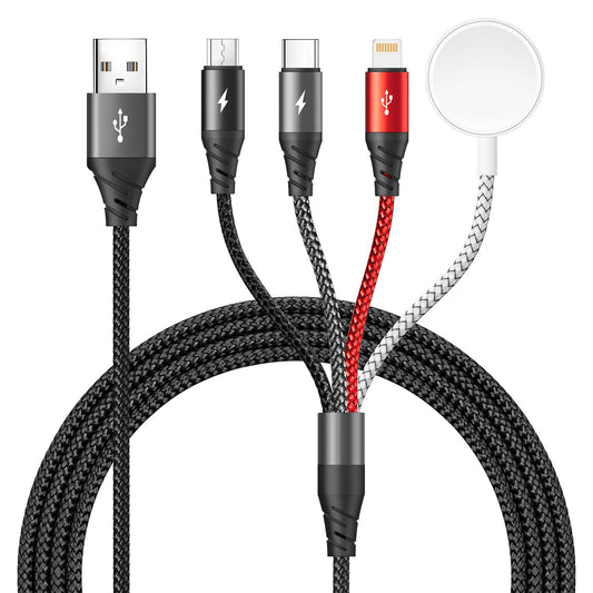 Upgraded Multi Charging Cable for Apple Watch Charger 4 in 1 Fast iPhone Watch Charger USB C Charging Cable Magnetic Wireless iWatch Charger for iWatch Series UItra/SE/9-1/iPhone 15 14 13/Galaxy-4FT