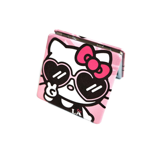IMAKARA Small Compact Mirror for Purses Pocket Cute Kitty Mini Travel Makeup Mirror 1X/2X Magnifying Gift for Her Women Girls (Pink)