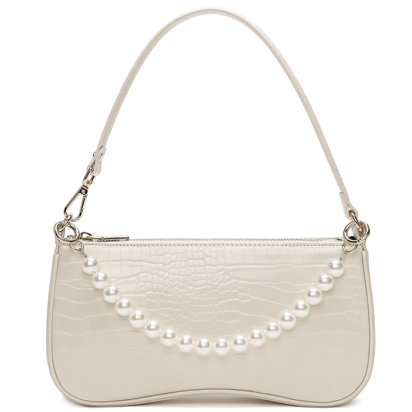 Keyli Small Shoulder Bag for Women Waterproof Crocodile Pattern Leather Handbags Mini Purses Fashionable Little Tote Bag Clutch with Removable Shoulder Strap Beige