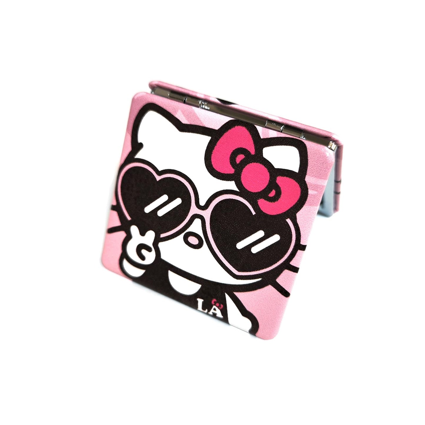IMAKARA Small Compact Mirror for Purses Pocket Cute Kitty Mini Travel Makeup Mirror 1X/2X Magnifying Gift for Her Women Girls (Pink)