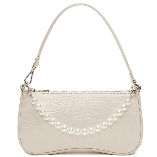 Keyli Small Shoulder Bag for Women Waterproof Crocodile Pattern Leather Handbags Mini Purses Fashionable Little Tote Bag Clutch with Removable Shoulder Strap Beige