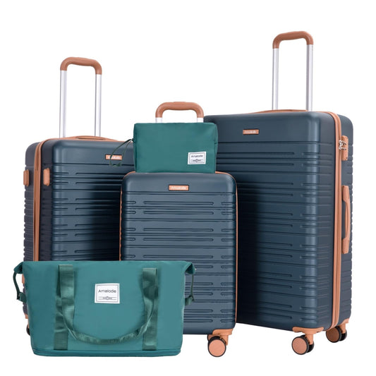 Amalodie Luggage Sets 5 Piece Suitcases with Double Spinner WheelSuitcase Set ABS Hard Case Luggage with TSA Lock and Durable Waterproof Travel Luggage