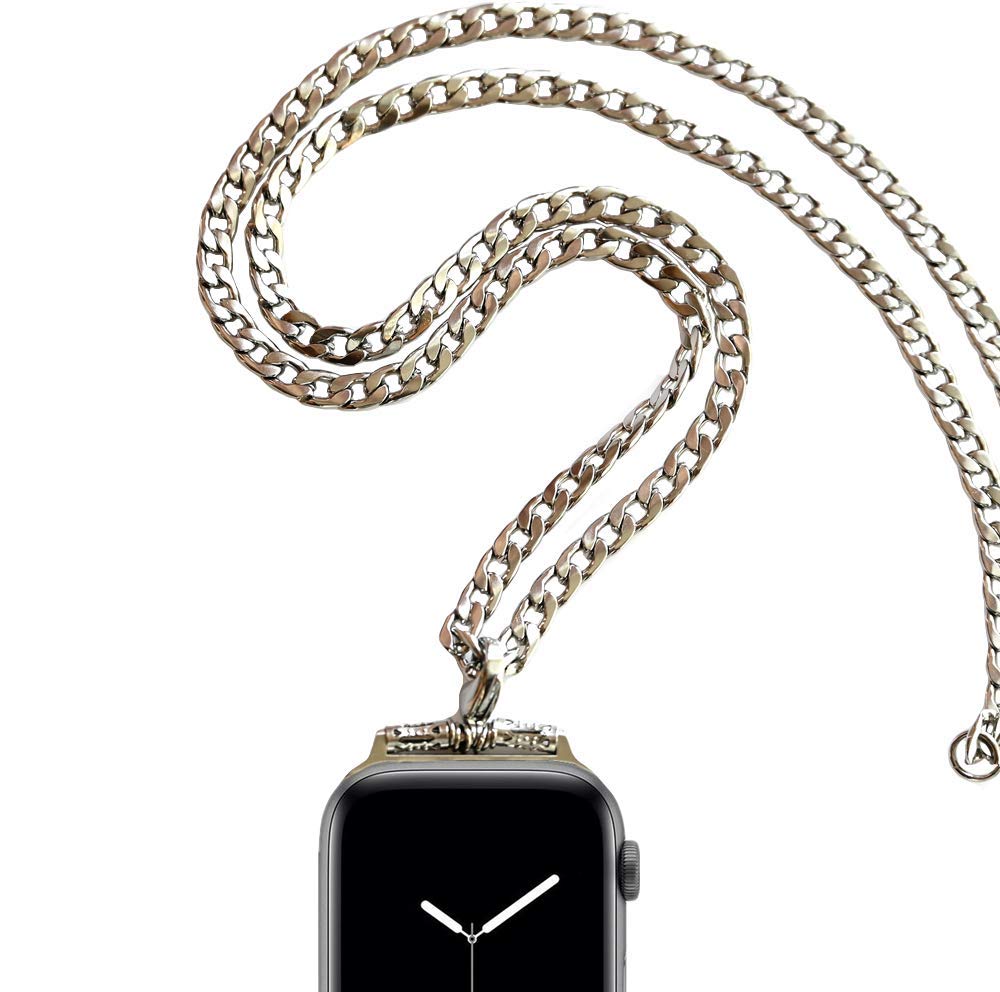 Stainless Steel Chain Necklace Smartwatch Band 38mm Series 3 2 1 / 40mm Series 4 New Newest Polished Silver Metal Curb Cuban Strap Rope Neckband Replacement Accessories Wearable Technology Women Men