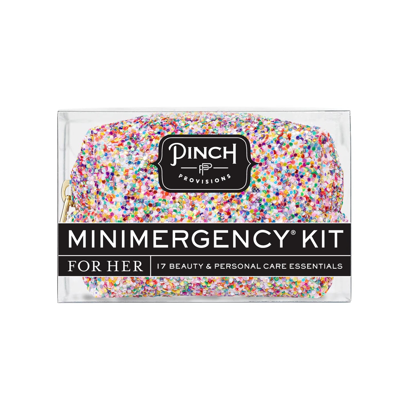 Pinch Provisions Funfetti Minimergency Kit Includes 17 Travel-Sized Cosmetic Essentials Convenient for Purses Emergency Beauty Accessories Gifts for Holiday’s & Birthday’s